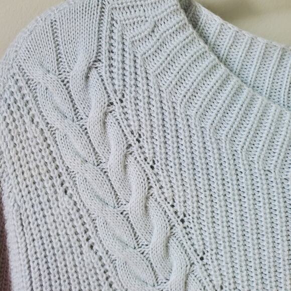 Talbots Plus Women Cableknit Shaker Stitch Sweater Ice Blue 1X Cozy Soft Stretch - Picture 2 of 10